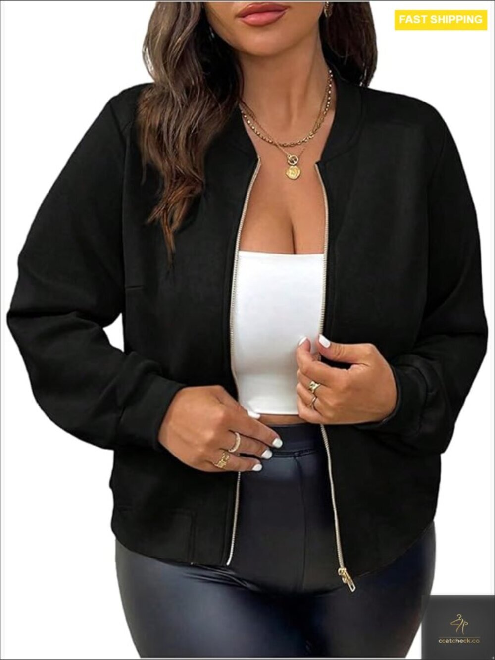 Faux Suede Bomber Jacket Plus Size Zip Up Casual Outerwear Y2K Chic